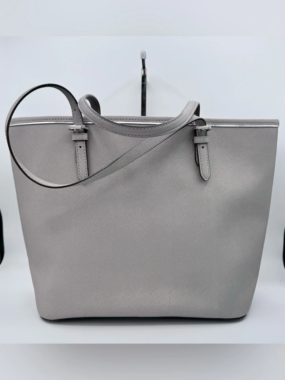 Michael Kors Jet Set Travel Grey Saffiano Leather Tote with Silver Hardware